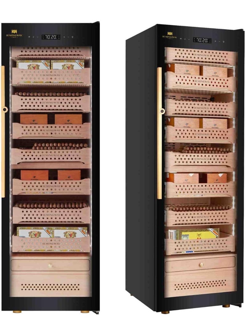Hemingway B6 Electric Cigar Humidor – 1500 Capacity, Spanish Cedar, Touchscreen, Fingerprint Lock, Ammonia Filter, 16–22°C Temp, 65–75% Humidity, LED Lighting - Image 1